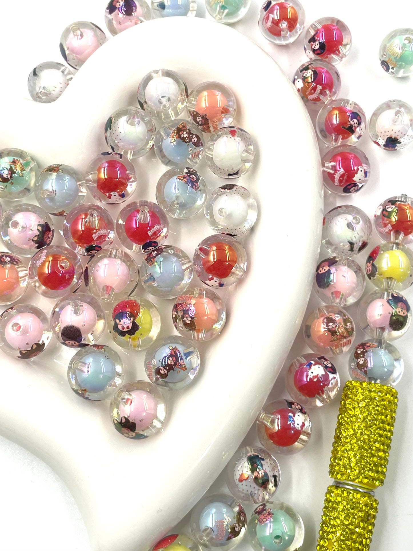 Acrylic beads Printed beads Multi-pattern Flowers, cartoons, fruits, spots acrylic beads 16mm