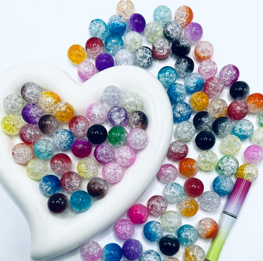 Ombre Mutilcolor Crack Acrylic Round Beads,Random Mix,16mm