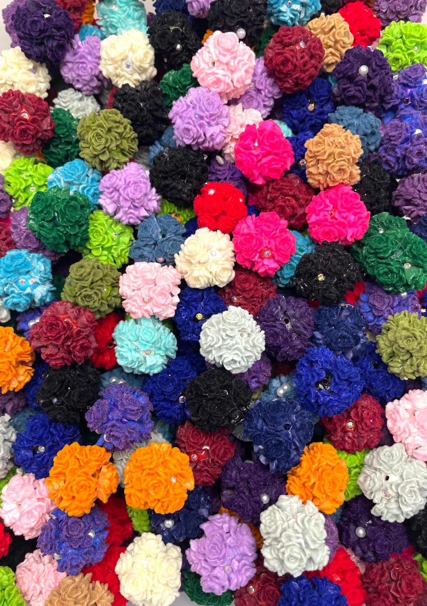 beaded beadable fancy fuzzy flocked soft rose flower beads random mix colored