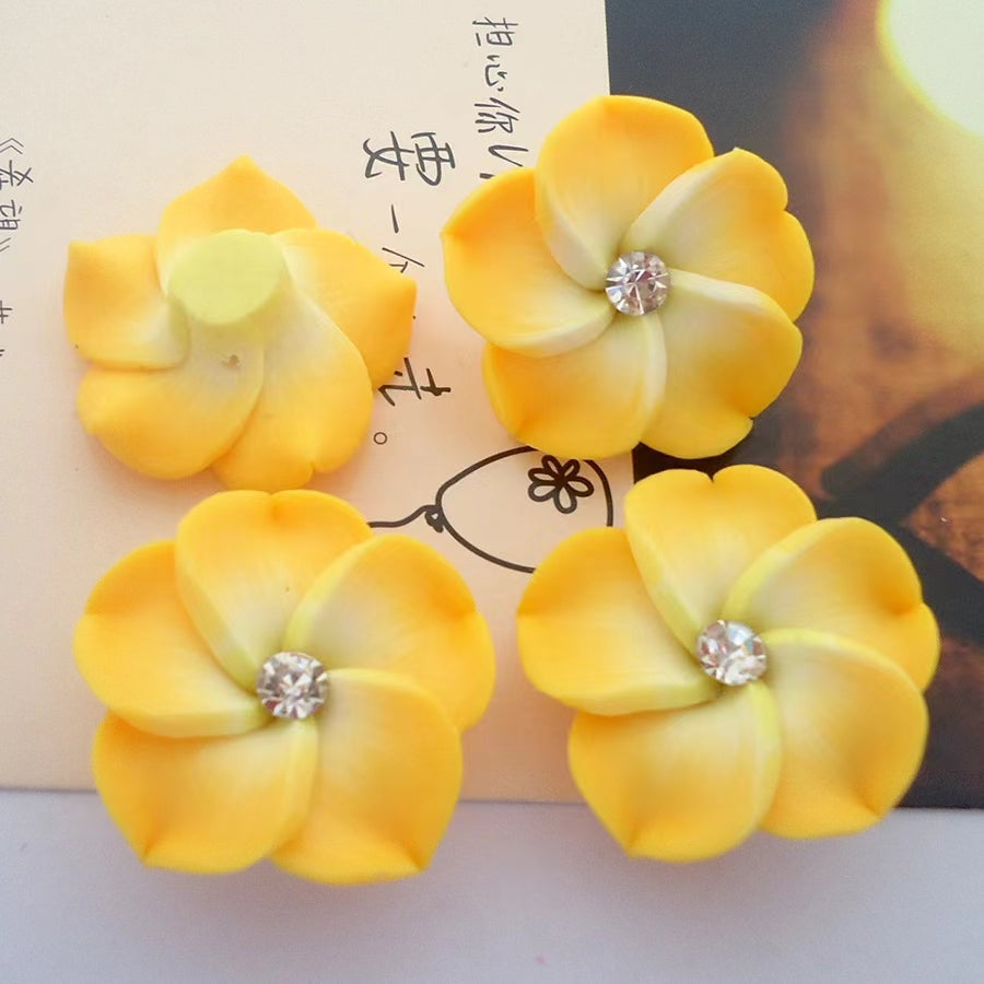 Soild Color Fancy Bead Polymer soft Clay Frangipani Flower with Rhinestones Beads Series,30mm