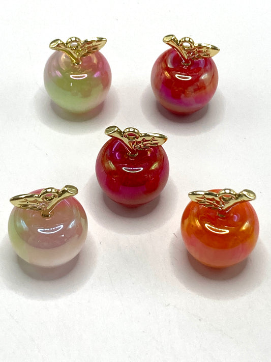 Acrylic fruit beads Metal leaves glitter ombre Apple DIY UV Fruits Pendant Random Mix 25mm