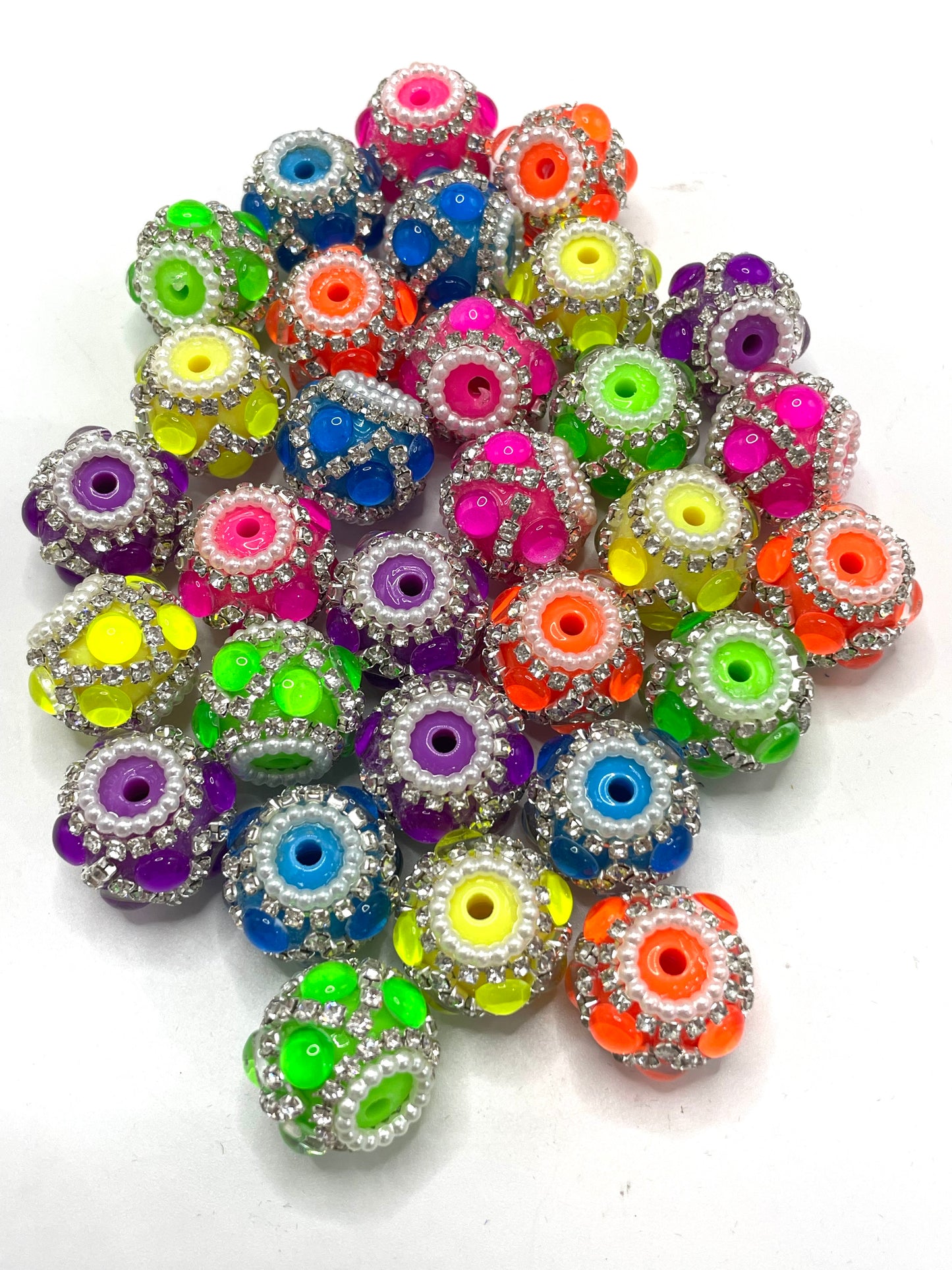 neon bead bubble bead with silver rhinestone chain fancy beads Random Mix