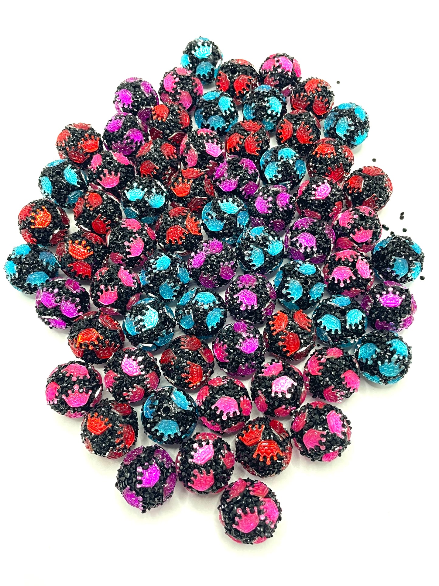 Acrylic beads Crown Black Rhinestone Colored crown beads 20mm