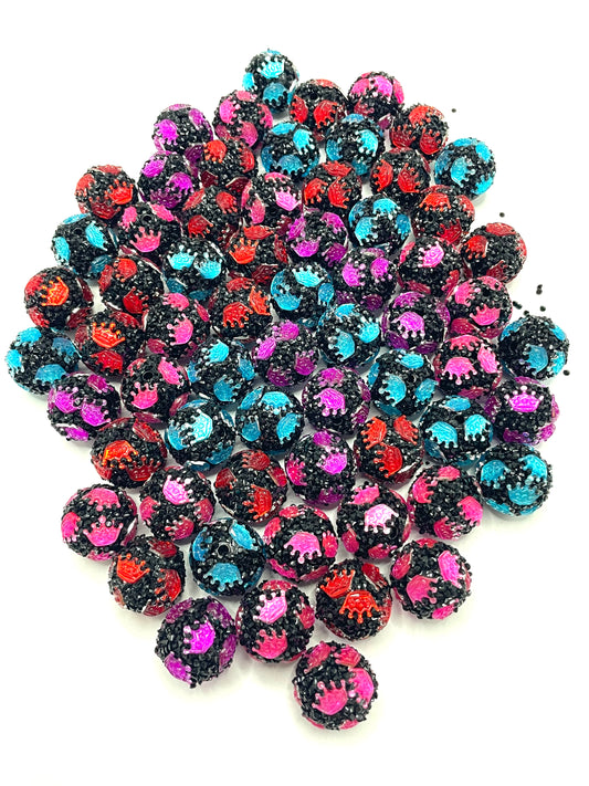 Acrylic beads Crown Black Rhinestone Colored crown beads 20mm