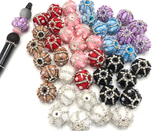 fancy bead acrylic lantern bead ornament with rhinestone chain and pearl,random mix