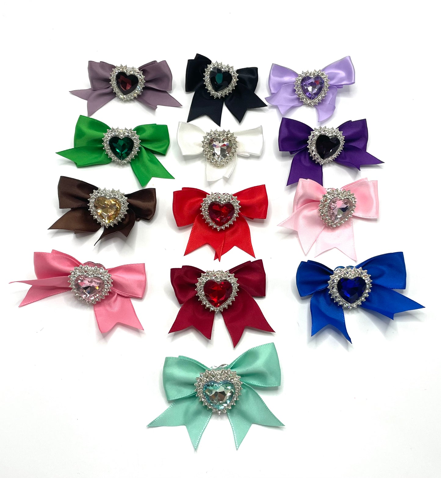 beaded beadable fancy bow bead with crystal heart textile bow ,colored,random mix