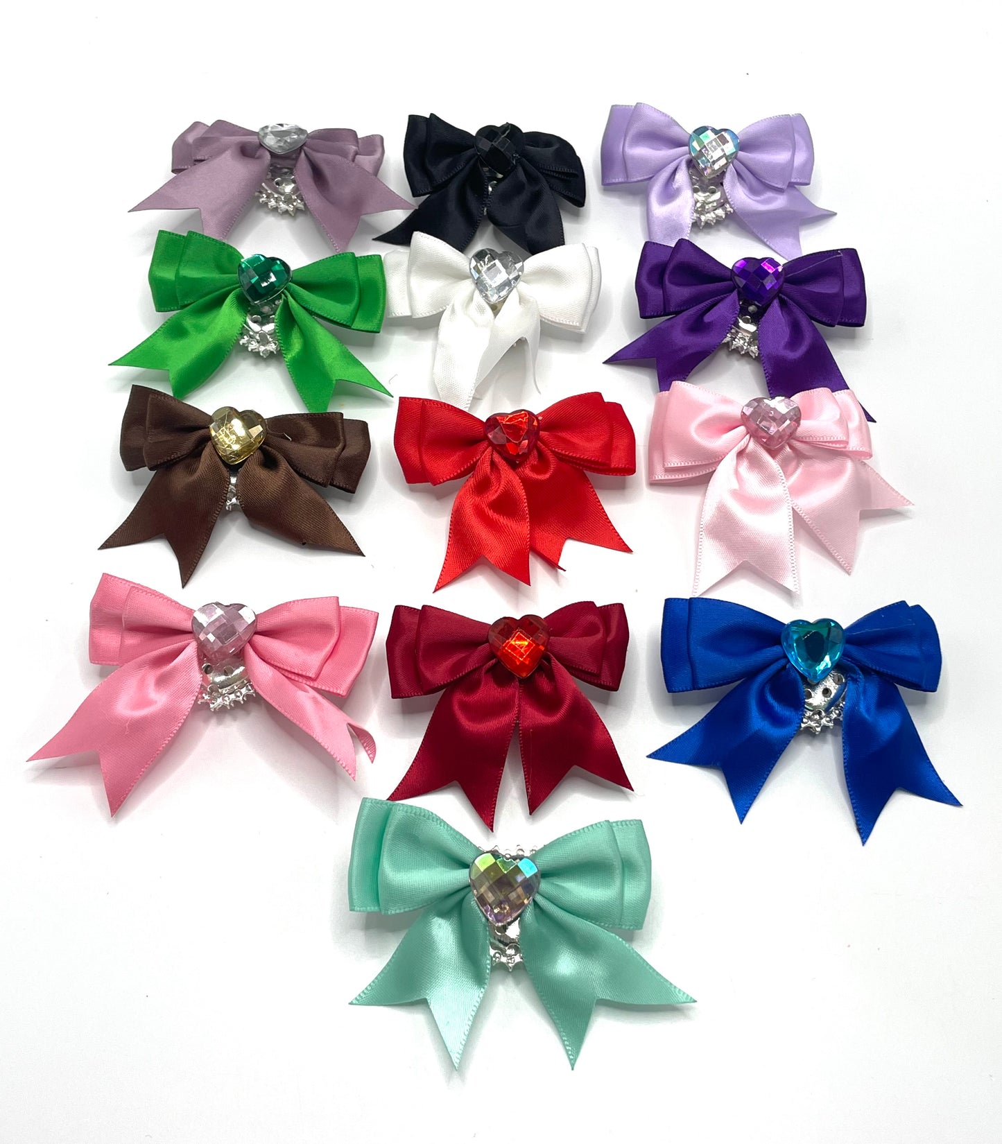 beaded beadable fancy bow bead with crystal heart textile bow ,colored,random mix