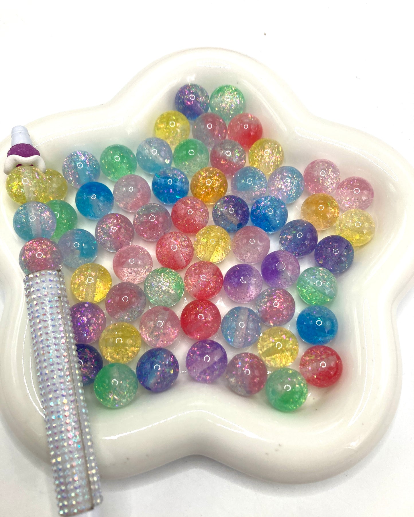 Beaded beadable acrylic glitter galaxy Fine reflective particles beads 16mm