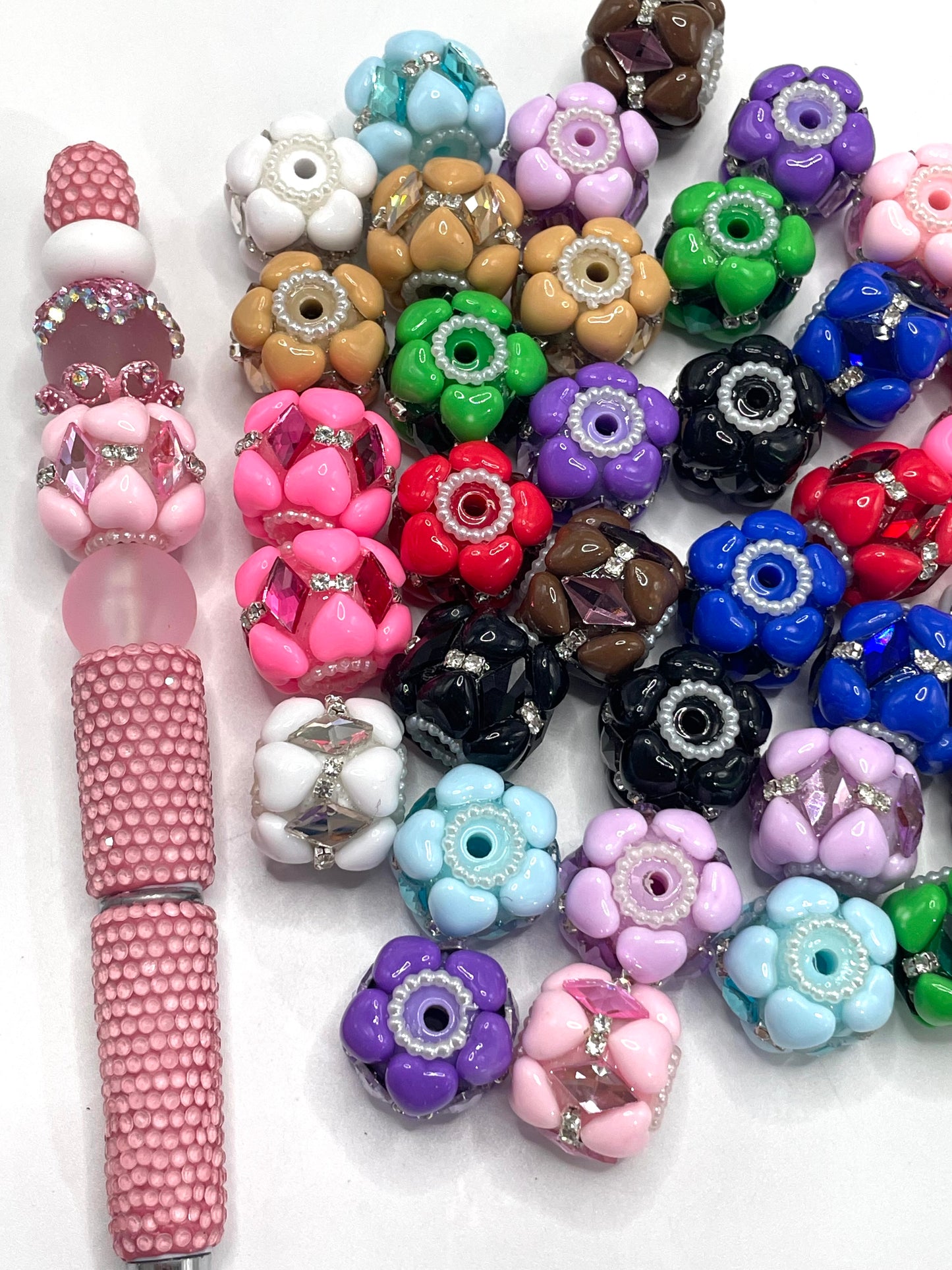Fancy Beads Acrylic Heart Rhombus Mirror Glass Beads Pearl gasket Spacers Heart beads 18mm Random Mix