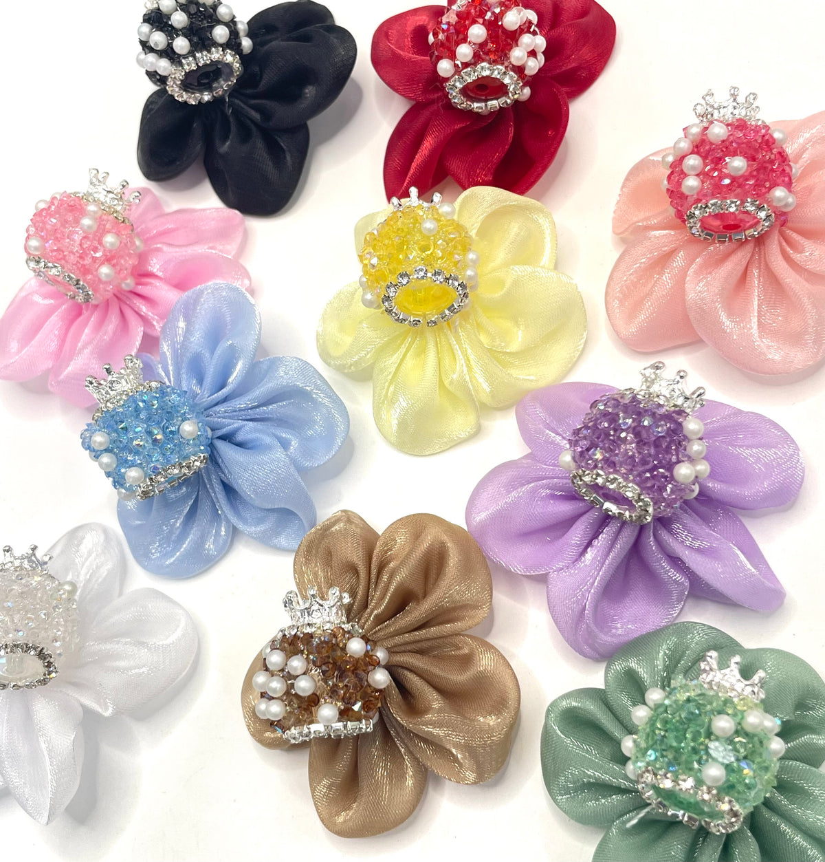 beaded beadable beady textile fabrica with crown bead fancy bead silk bow pillow fancy bead craft with crown organza silk finishing bow ,ornament with pearl and sugar stone, delicate handcraft ,randon mix color