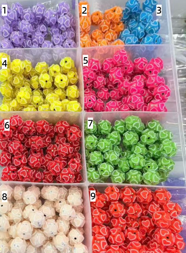 neon Clay beads Colored Heart Psychedelic neon colors Heart Clay DIY Beads 17mm Random Mix