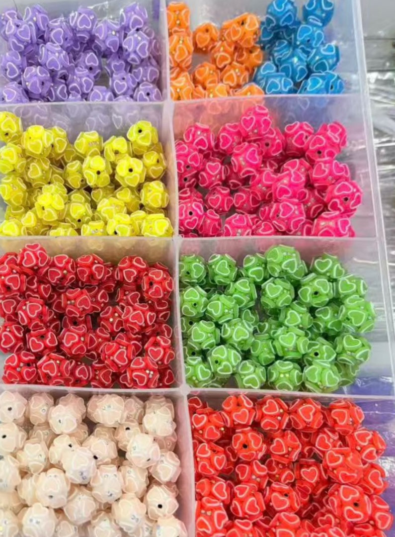 neon Clay beads Colored Heart Psychedelic neon colors Heart Clay DIY Beads 17mm Random Mix