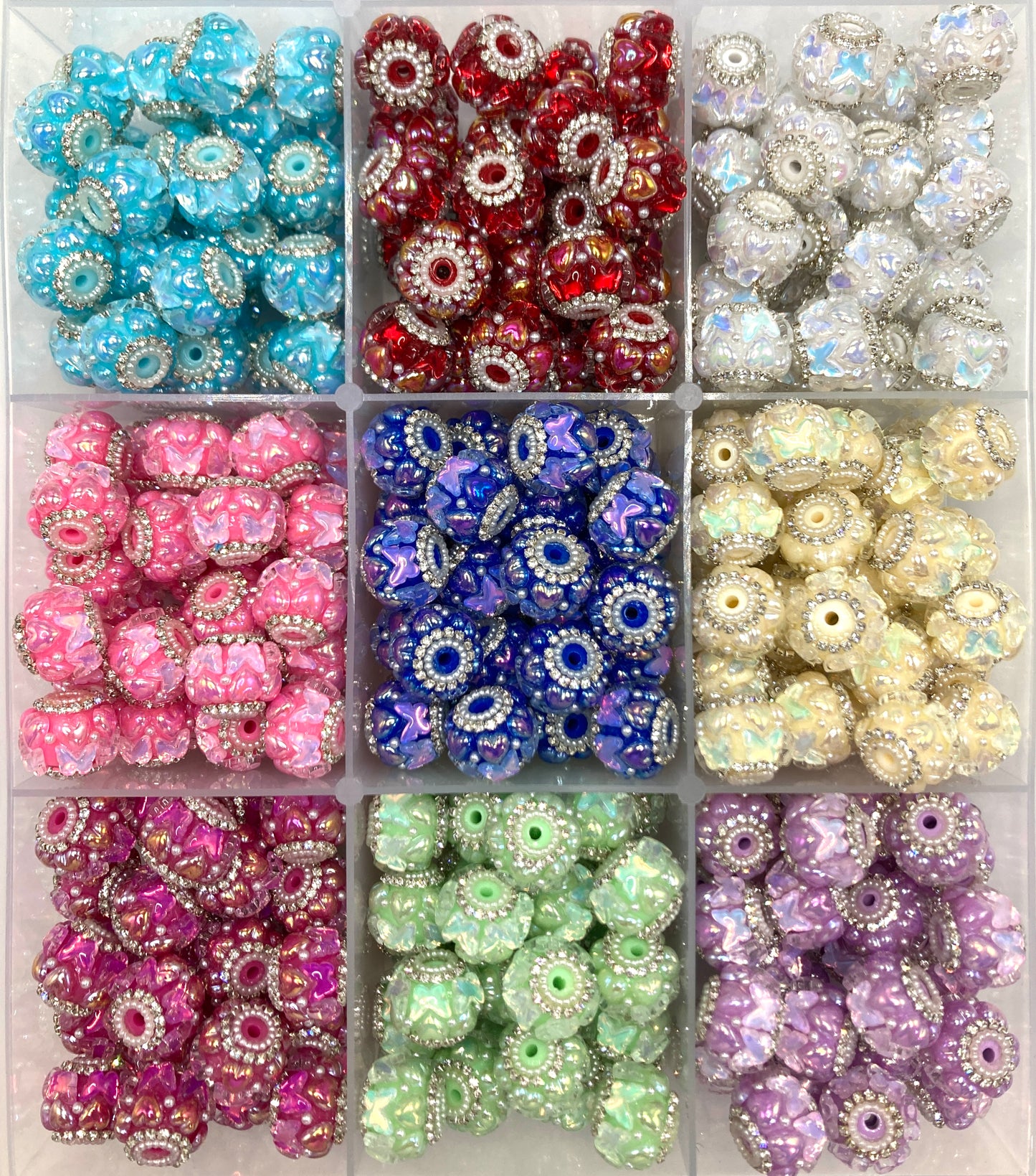 Beaded beadable Fancy Beads bow Acrylic heart Acrylic butterfly heart Pearl rhinestone Chain ring Beads 20mm Random Mix