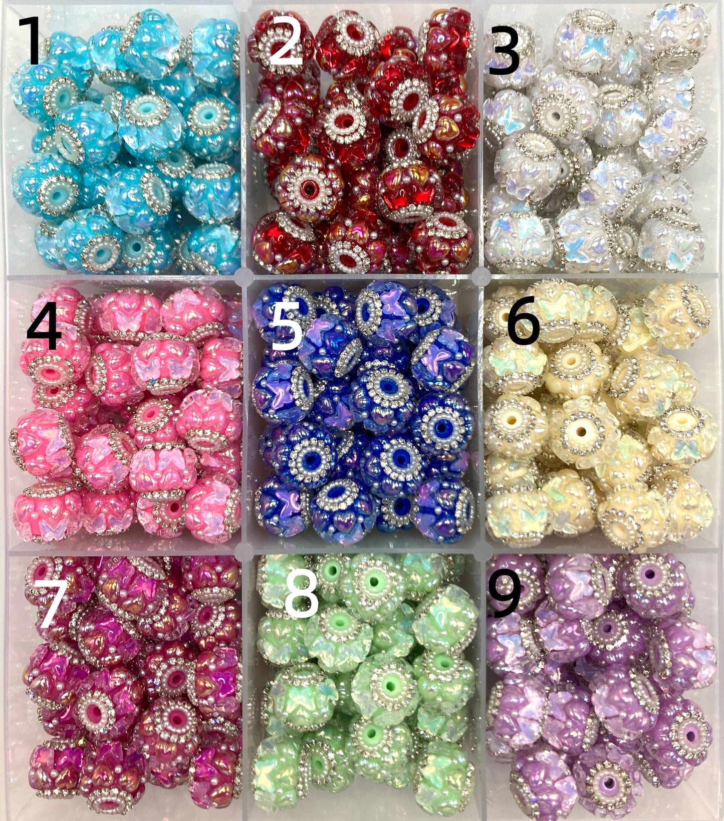 Beaded beadable Fancy Beads bow Acrylic heart Acrylic butterfly heart Pearl rhinestone Chain ring Beads 20mm Random Mix