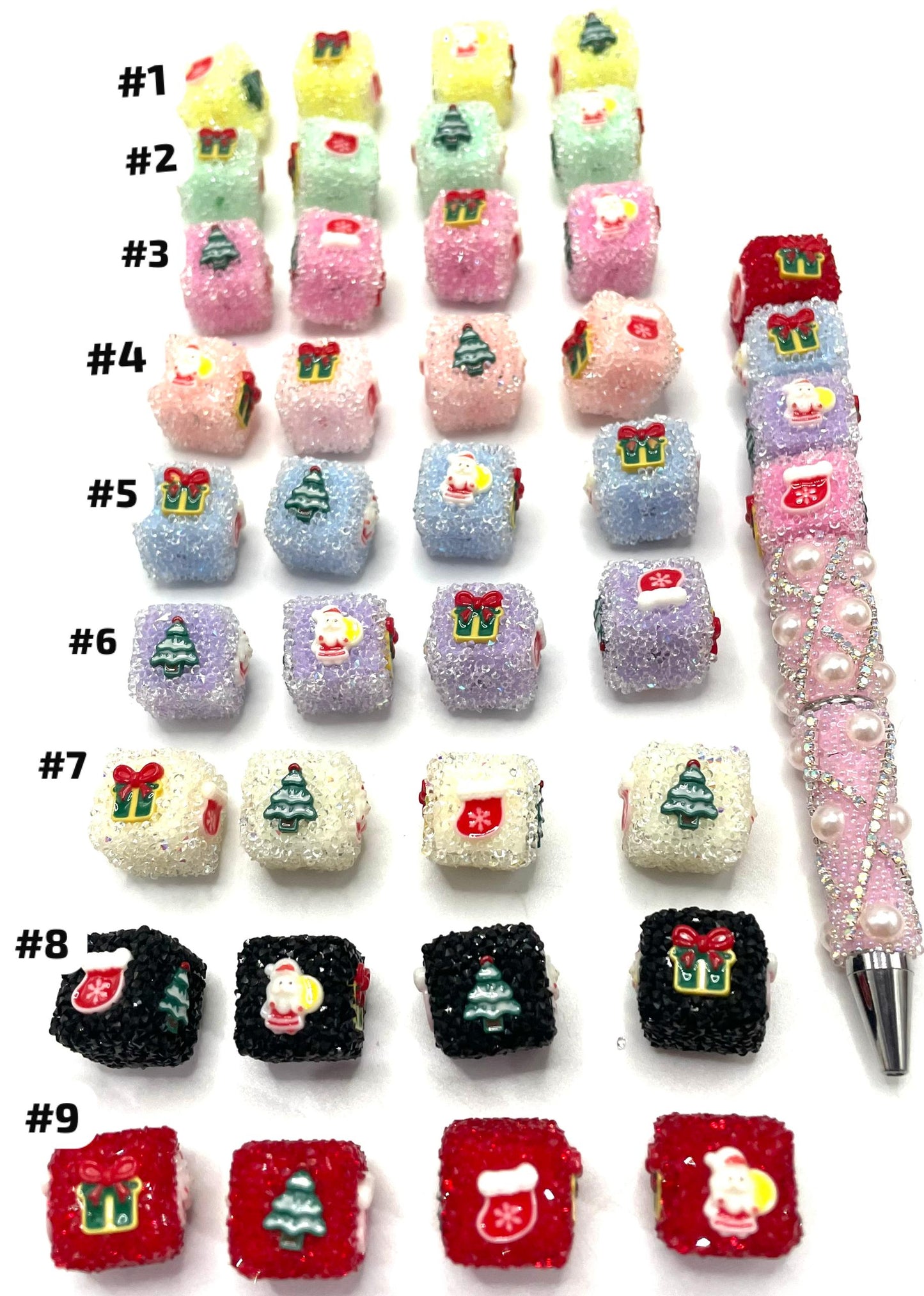 sugar square beaded beadable Christmas bead ,colored ,random mix
