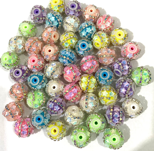 fancy bead acrylic base bead ornaments with star rhinestone chain colored ,randomly mix