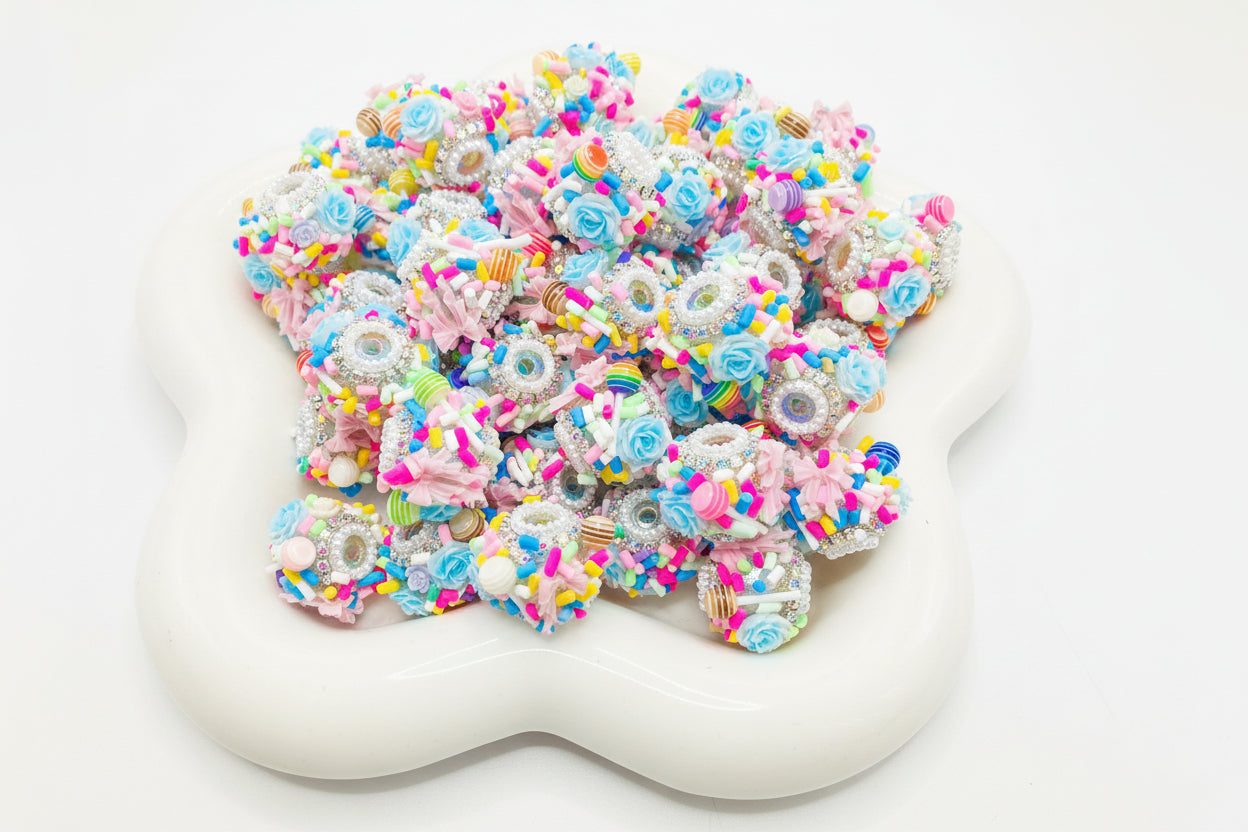 Diy beaded beadable rainbow color fancy beads ornaments with lollipop candy flower rhinestone chain and pearl