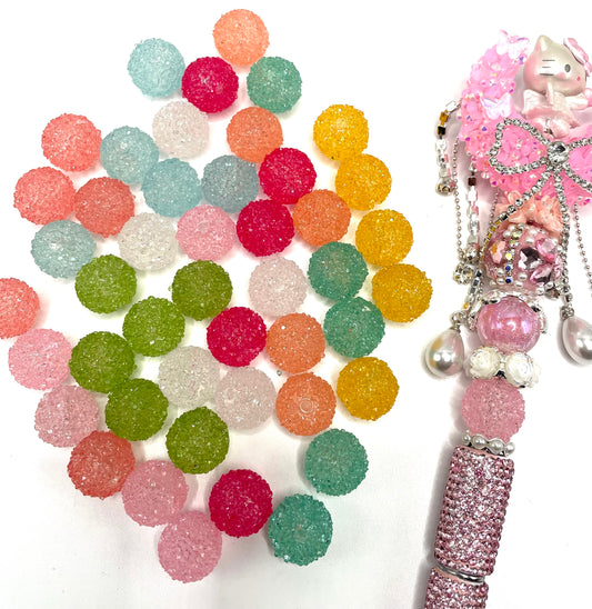 Beaded beadable acrylic 16mm sugar bead transparent and solid color bead with sugar,random mix