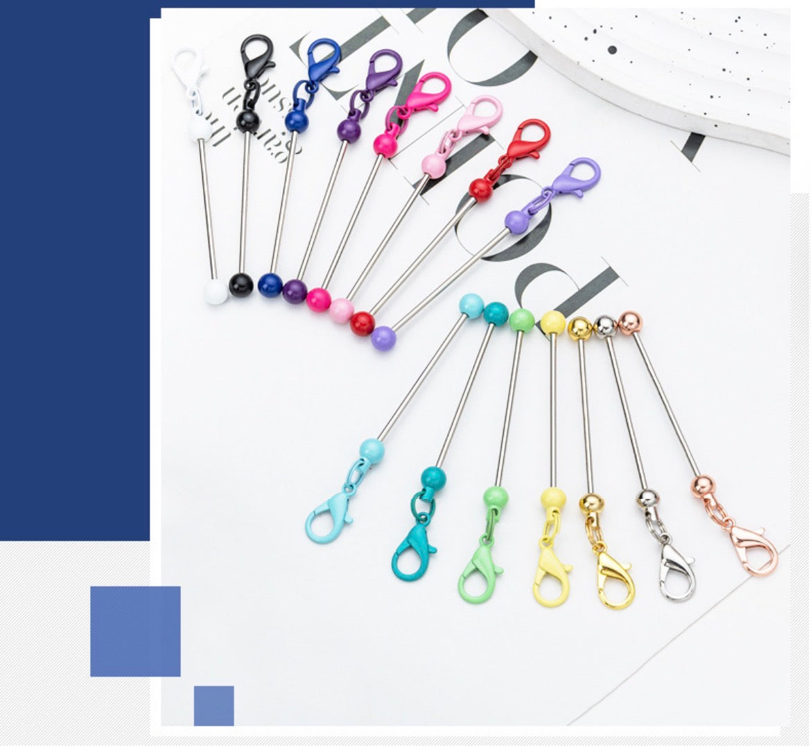 diy beaded beadable keychain with bar metal keychain samll keychain