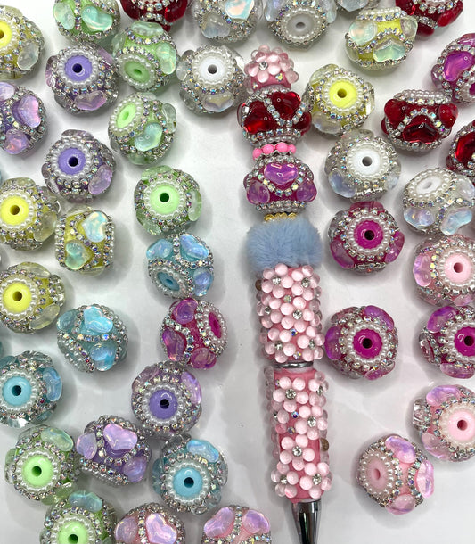 Fancy Beads Mocha Heart Chain and pearl gasket Spacers Acrylic beads 18mm Random Mix