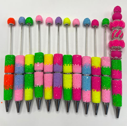 Beaded beadable fancy double color rhinestone pen neon color pen ,random mix