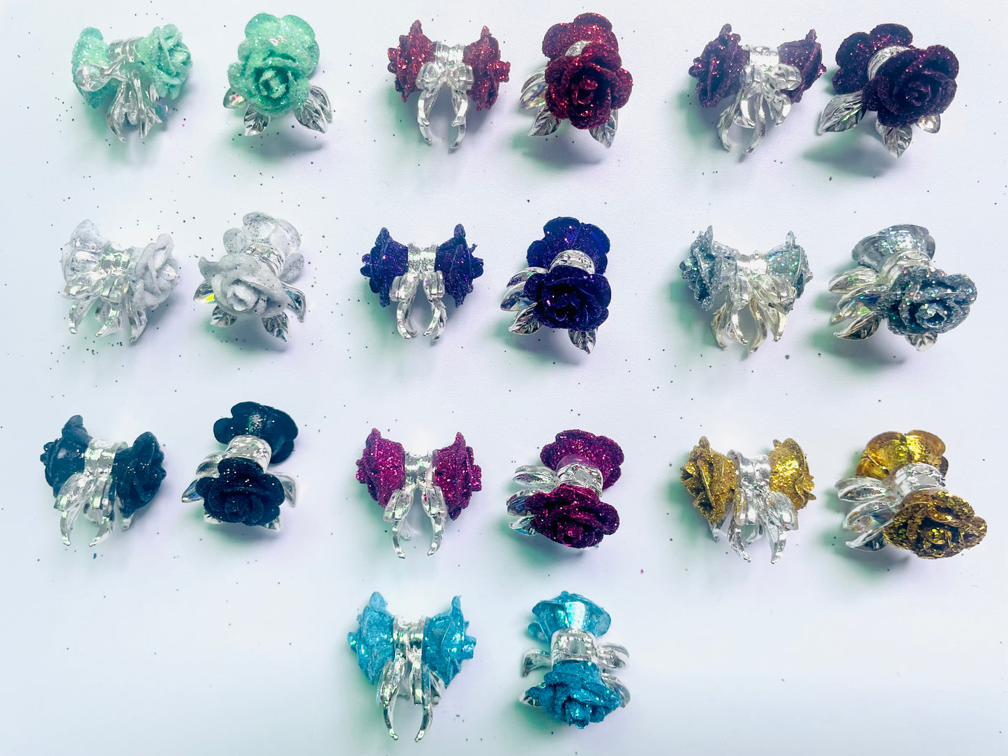 alloy metallic fancy rose flower with the glitter on petal fancy beads ,colored