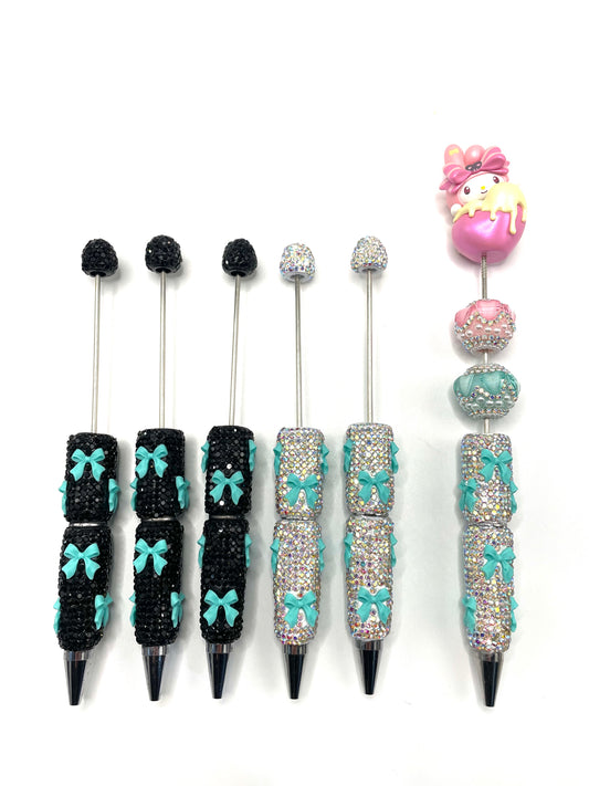 Beaded beadable rhinestone fancy pens with bow