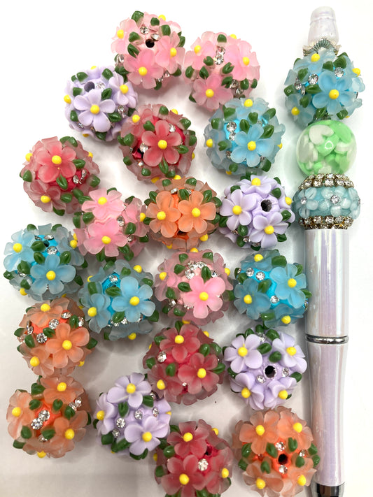 Fancy Beads Clay flower beads Flowers and green leaves Rhinestone Random Mix
