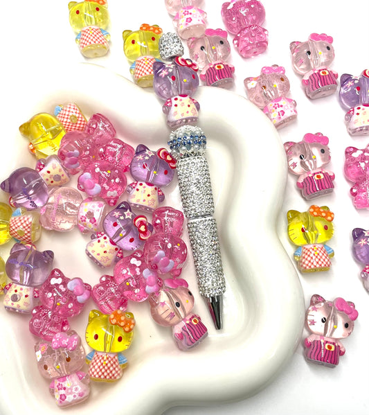 Beaded beadable HK hello kt Acrylic beads Cartoonish cute beaded necklace Anime character beads