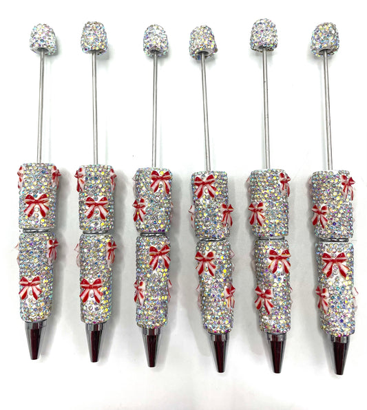 bow pen colorful clay rhinestone pen Diy Clay Rhinestone with bow shape rhinestone beaded beadable pen Rhinestone pen Bling pen