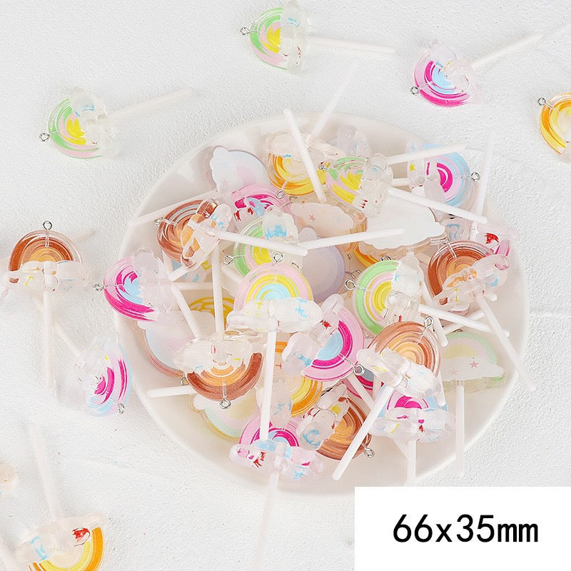 Hot selling colorful windmil seashell star heart rainbow bear sun flower candy lollipop charm pendant
