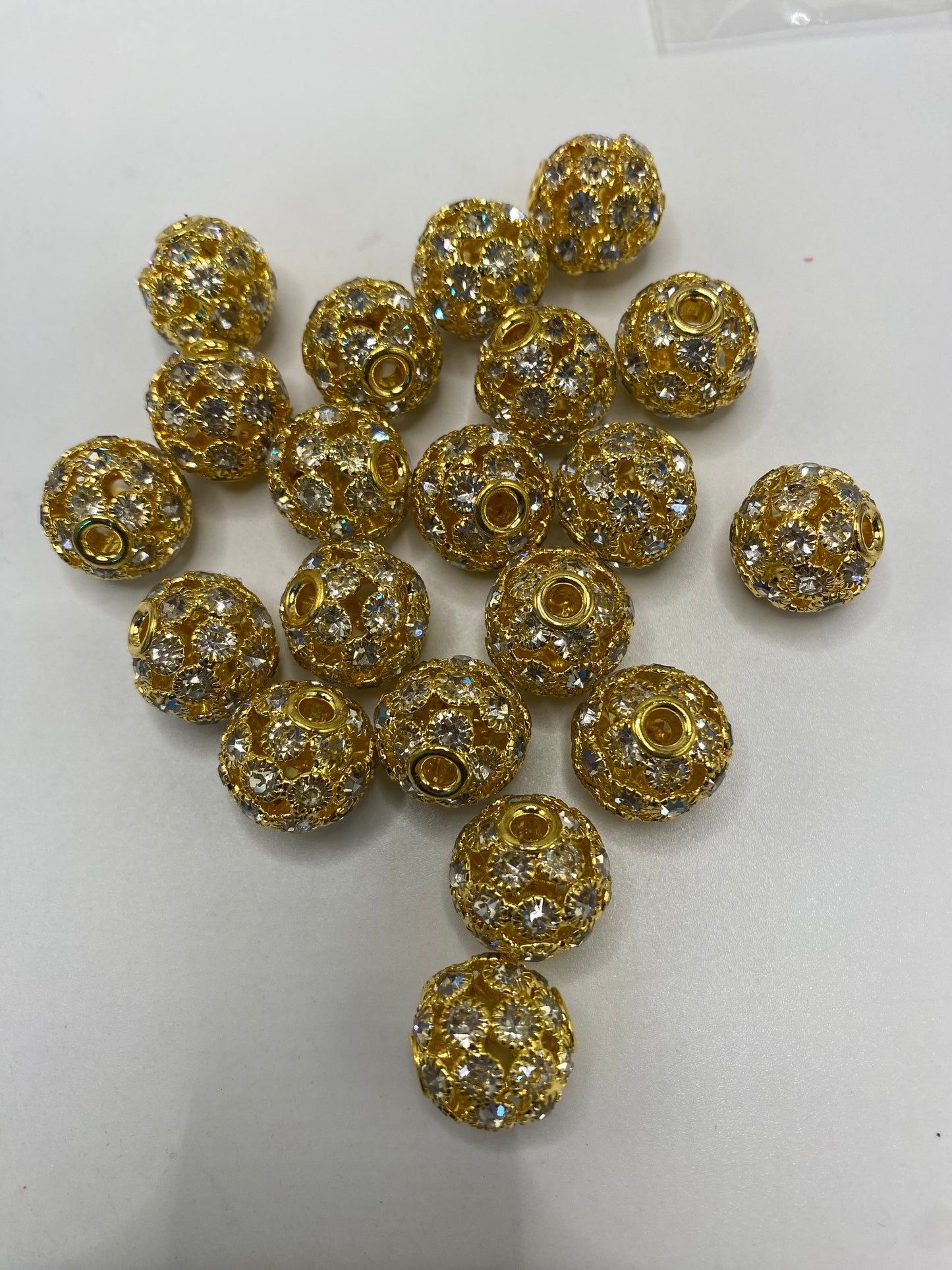 Metal Gold & Silver Hollow Ball with AB Rhinestone Alloy Beads,Random Mix,16mm