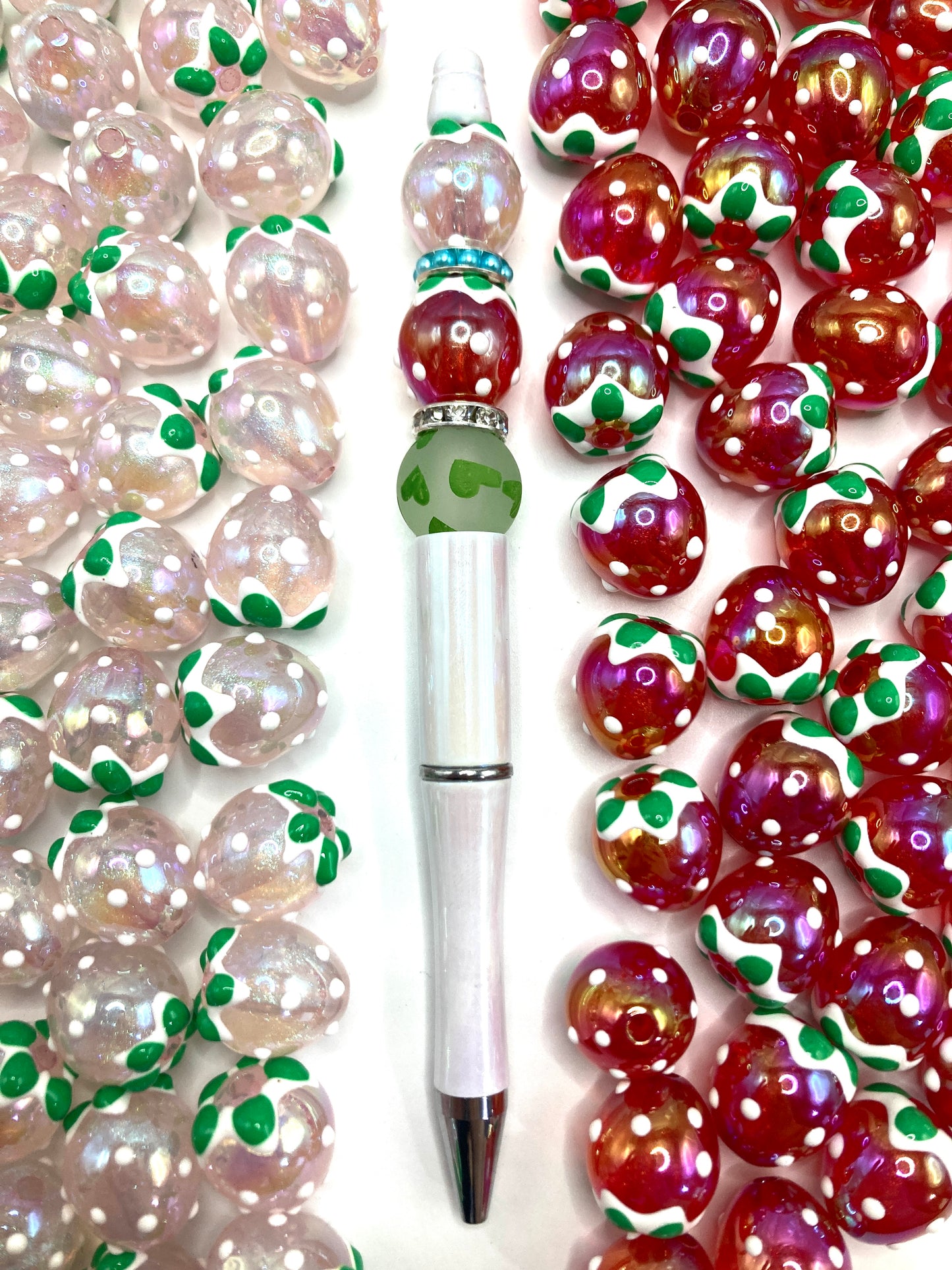 Acrylic beads Strawberry beads Transparent color and red strawberries 16mm Random Mix