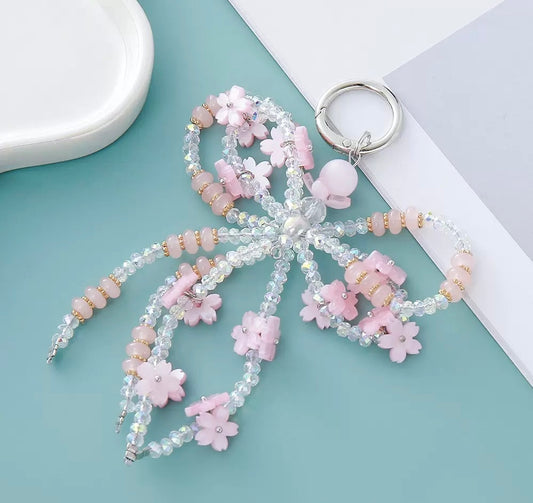 Phone chain bow with flower keychain