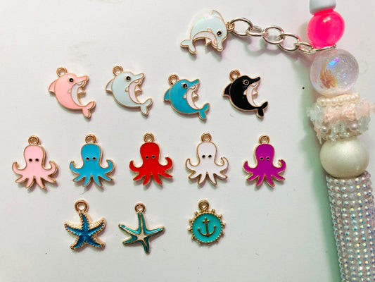 charm Ocean Series Metal alloy diy Pendant Earrings Starfish Dolphin Octopus