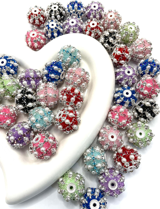 fancy bead ornaments with sugar powder and pearl and rhinestone chain ,colored ,random mix