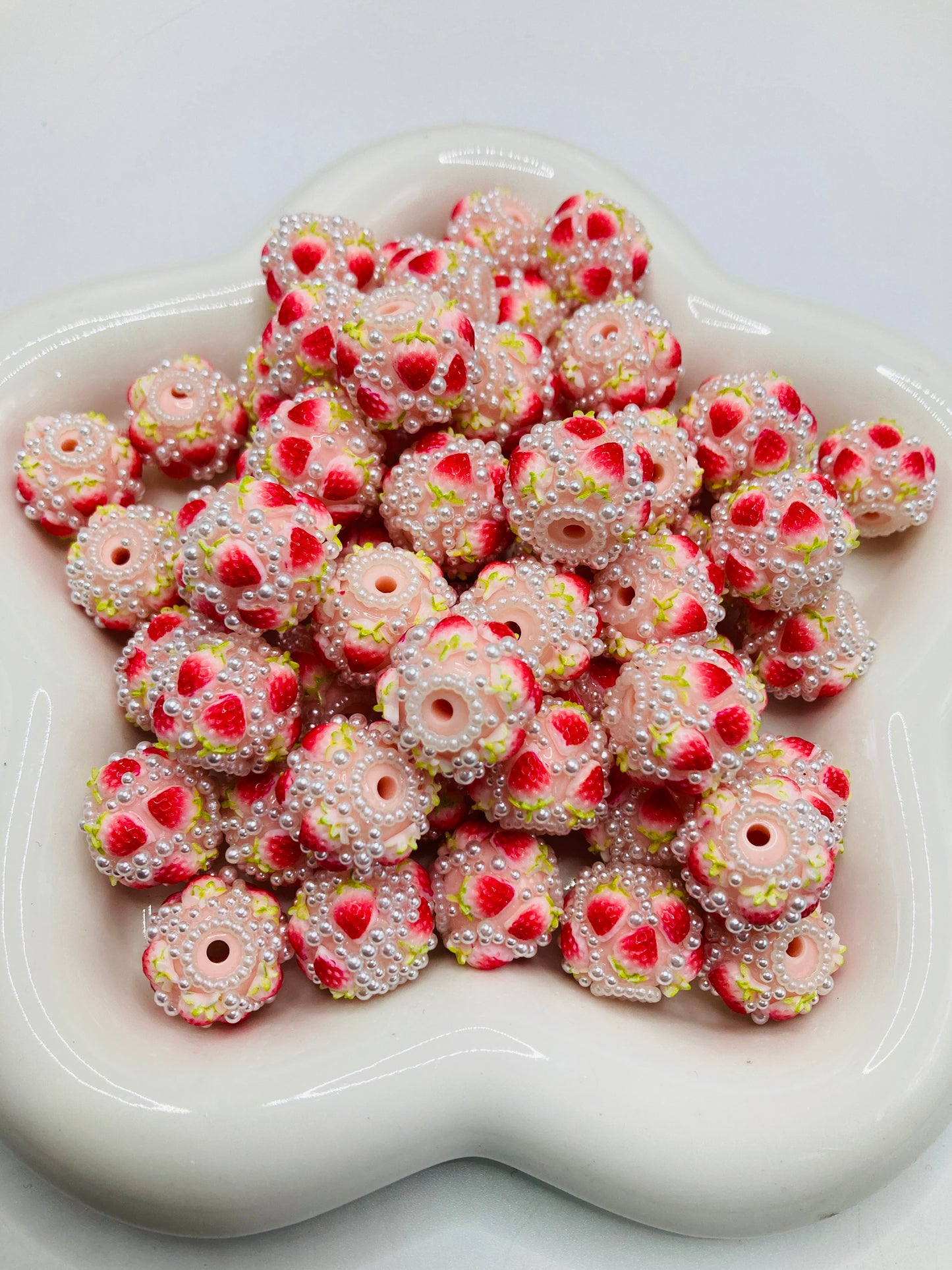 Strawberry Cherry Pearl rhinestone fruit acrylic bead stringing jewelry