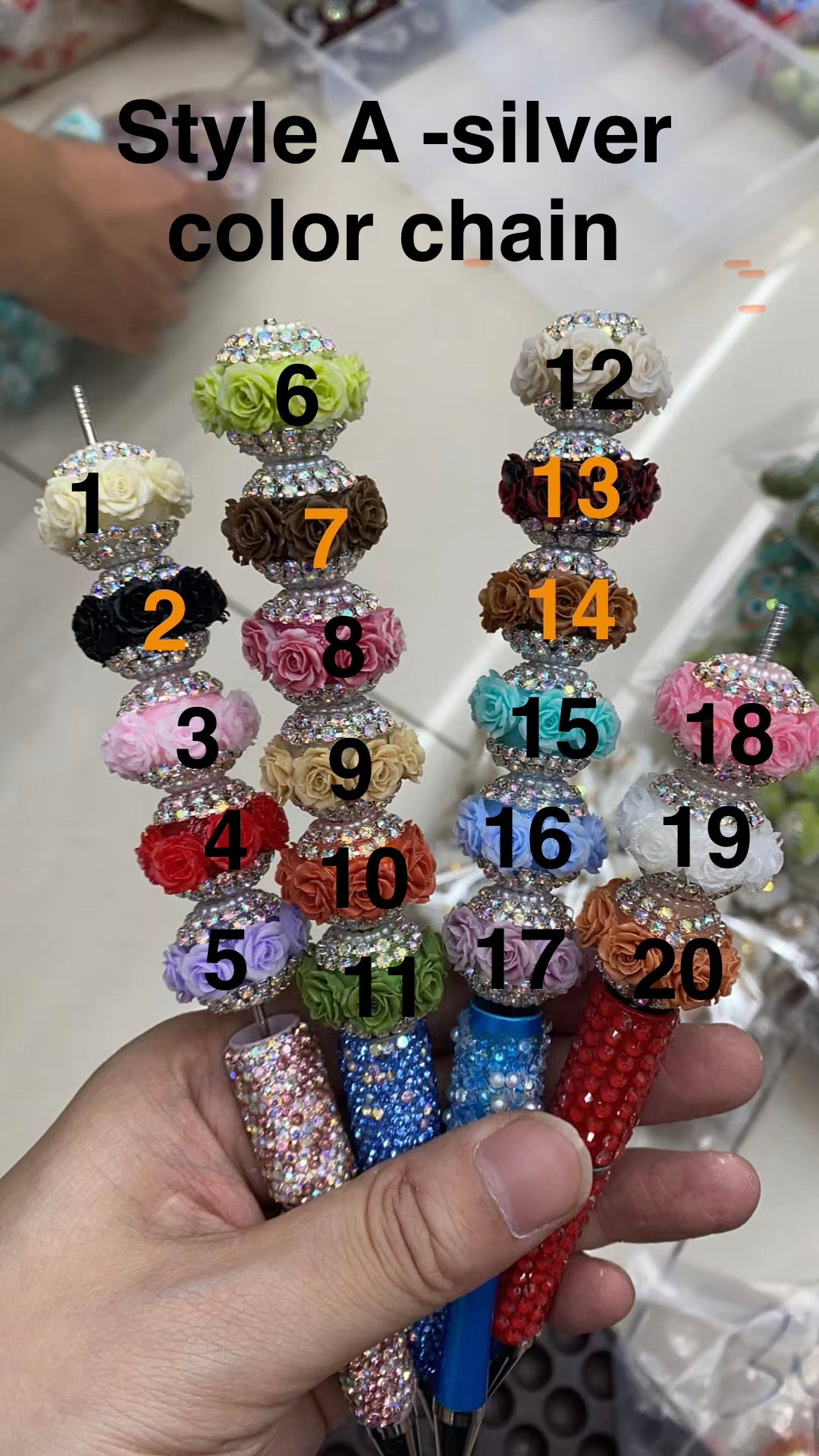 diy beaded beadable fancy rose flower beads ornaments with rhinestone chain and pearl