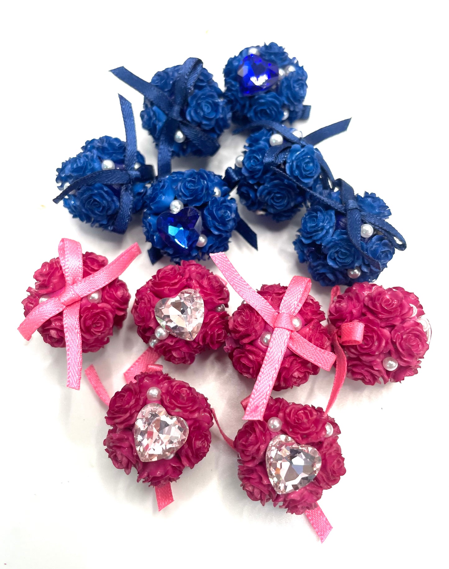 diy soft rose bow flower beads ornament with heart shape stone ,colored,random mix
