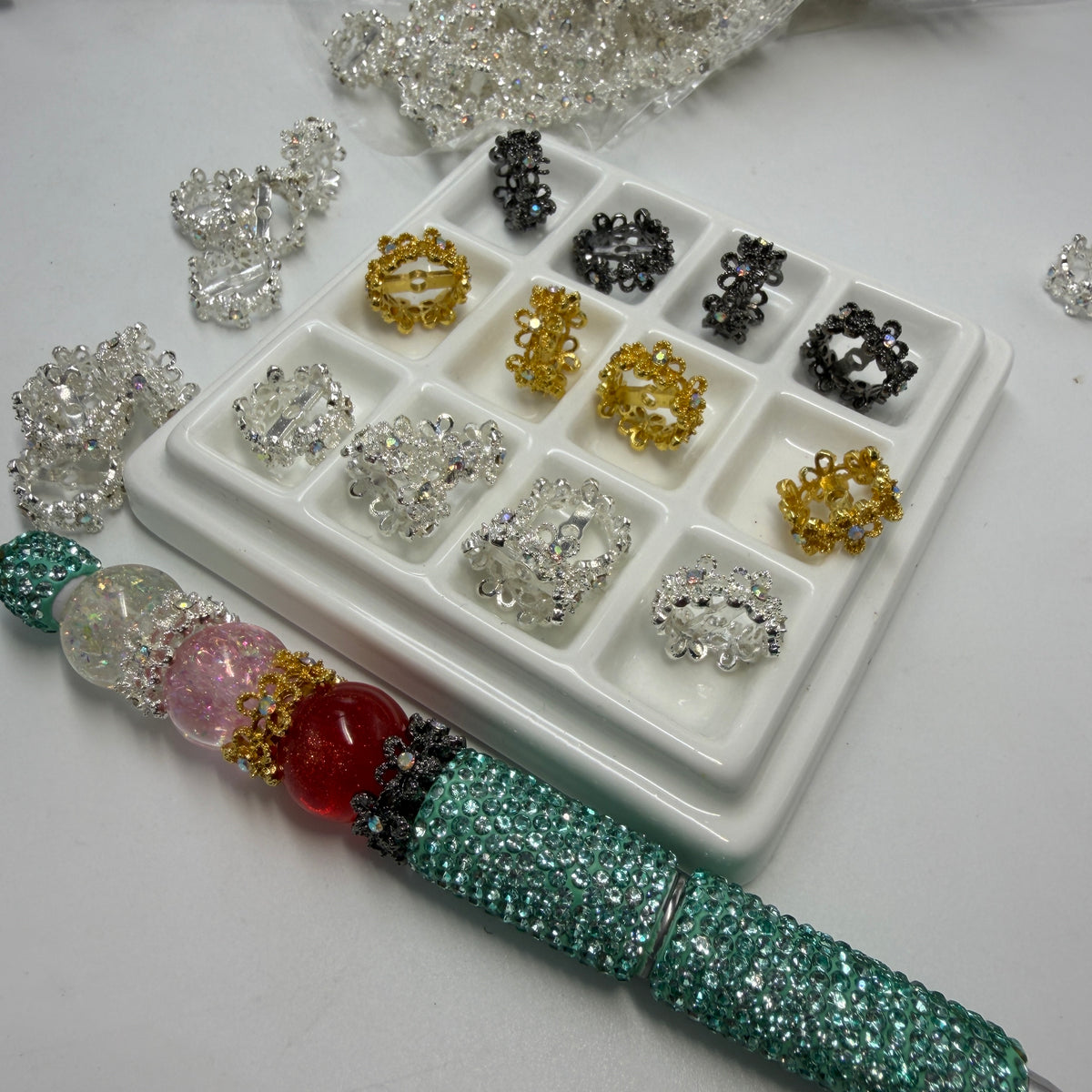 flower spacer with rhinestone fancy spacer