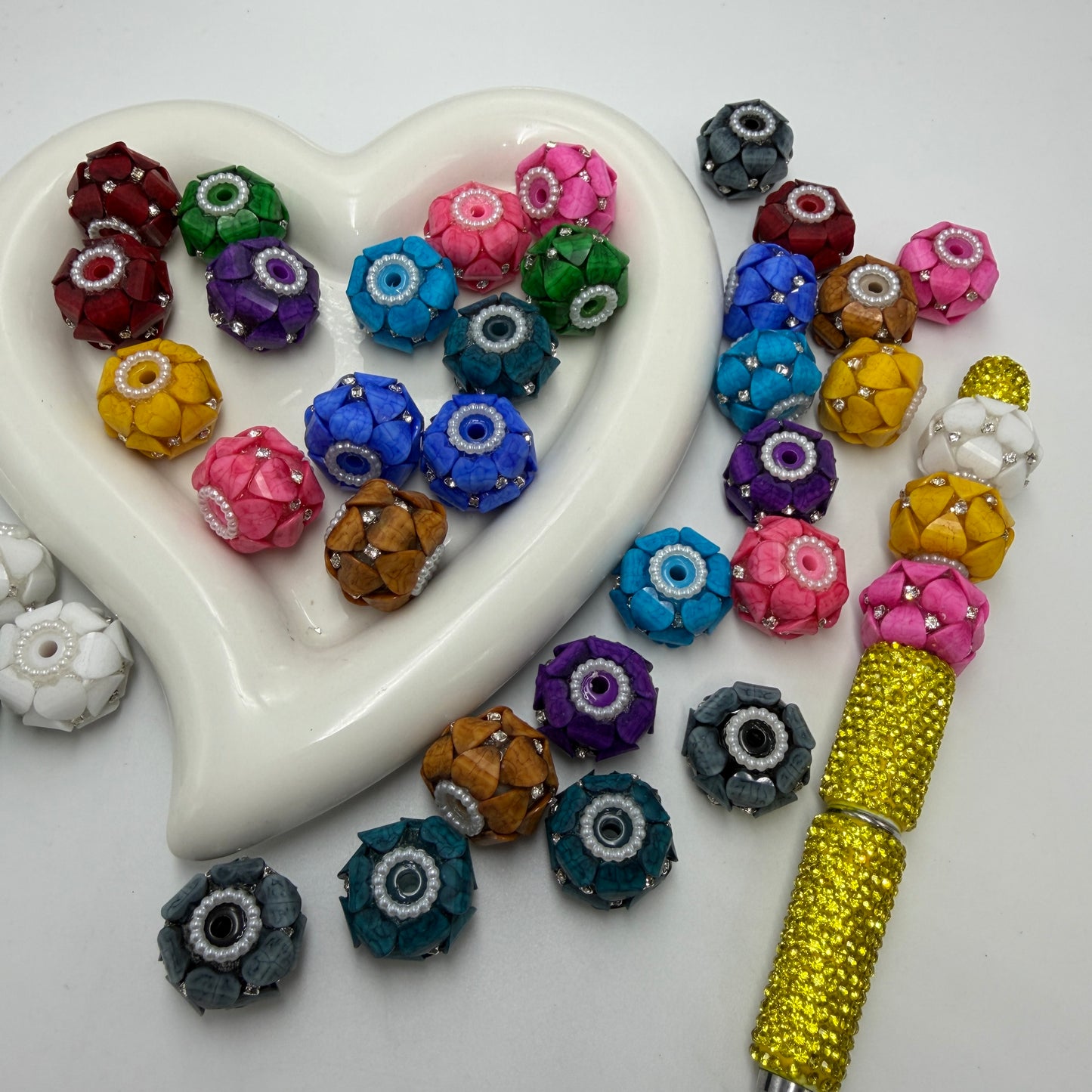 marble heart with rhinestone and pearl fancy bead