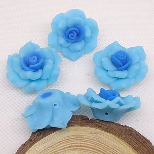 Double Color Fancy Bead Polymer Soft Clay Rose Flower Beads Series,35mm