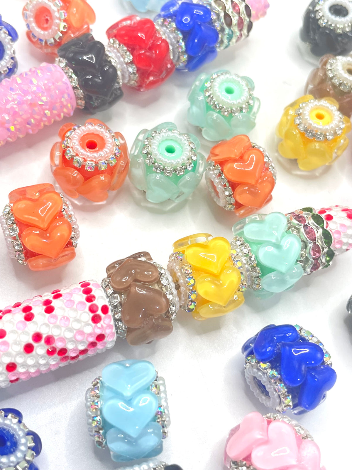 heart beads fancy beads with silver rhinestone chain fancy beads random mixed