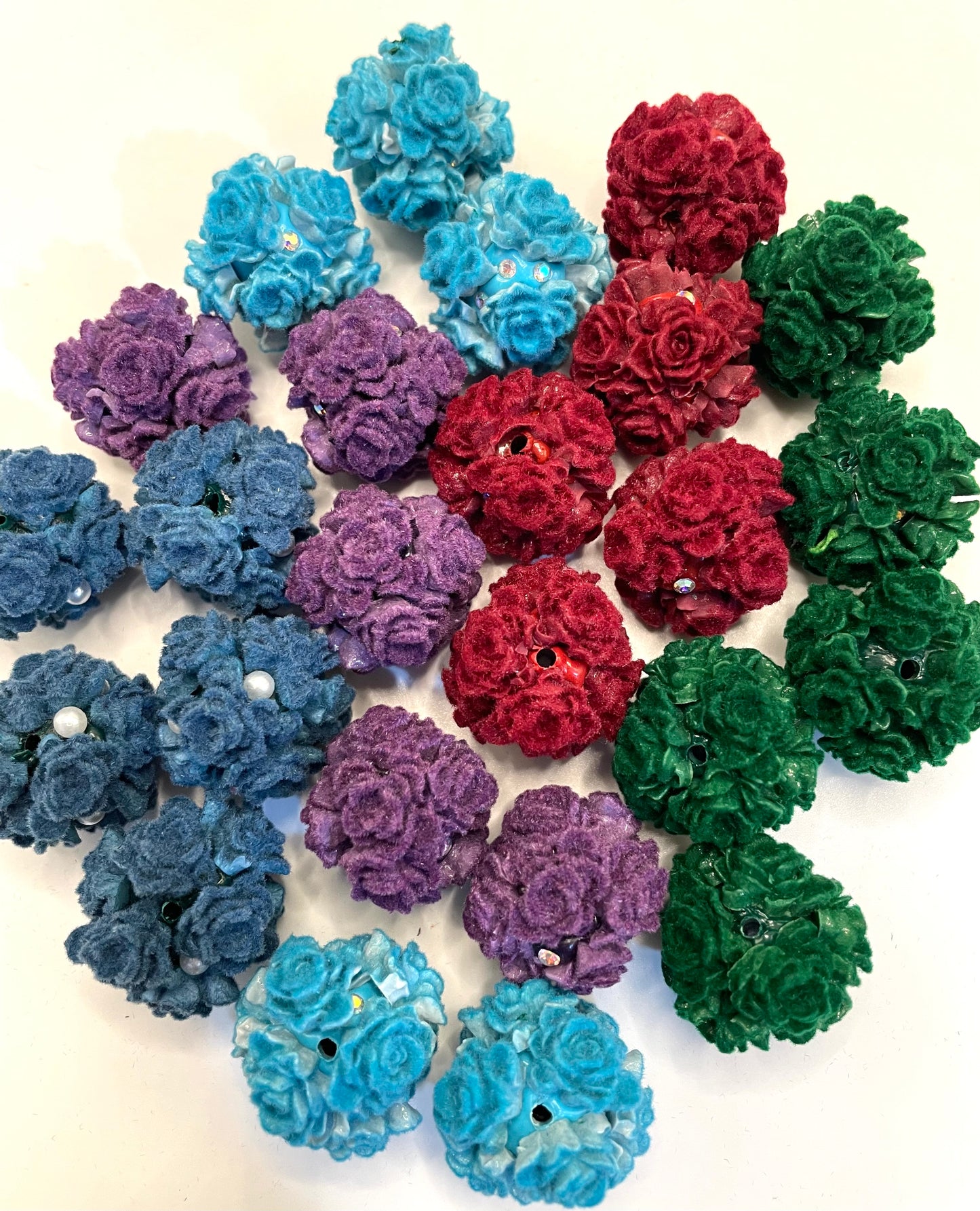 fancy fuzzy flocked soft rose flower random mix colored