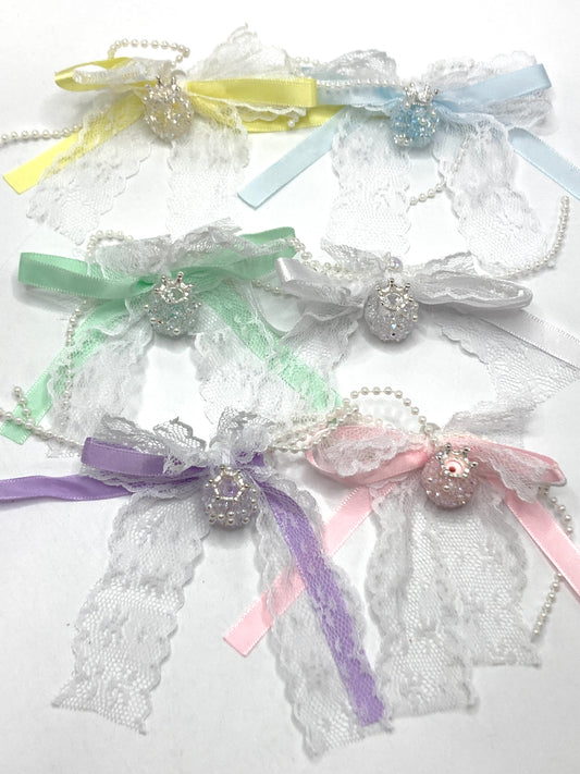 Beaded beadable textile bow Lace Pearl chain Ribbons Beaded bow Sugar Crown Pearl Beads Random Mix