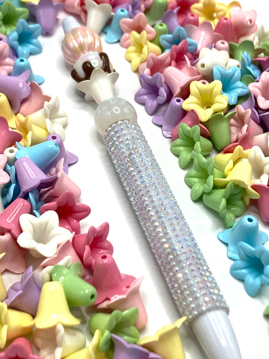 Acrylic flowers bead Flower-spacer beads Lavender flower Colored flower bead holder for diy pen diy bracelete 12mm*17mm Random Mix
