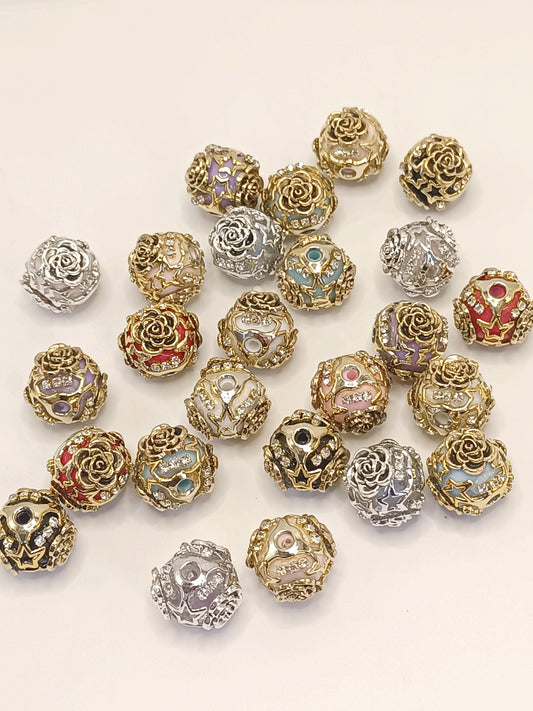 Fancy Bead Flower Bead Gold Silver Rose Flower bead Rhinestone Chain With Colored Acrylic Beads,Random Mix,20mm