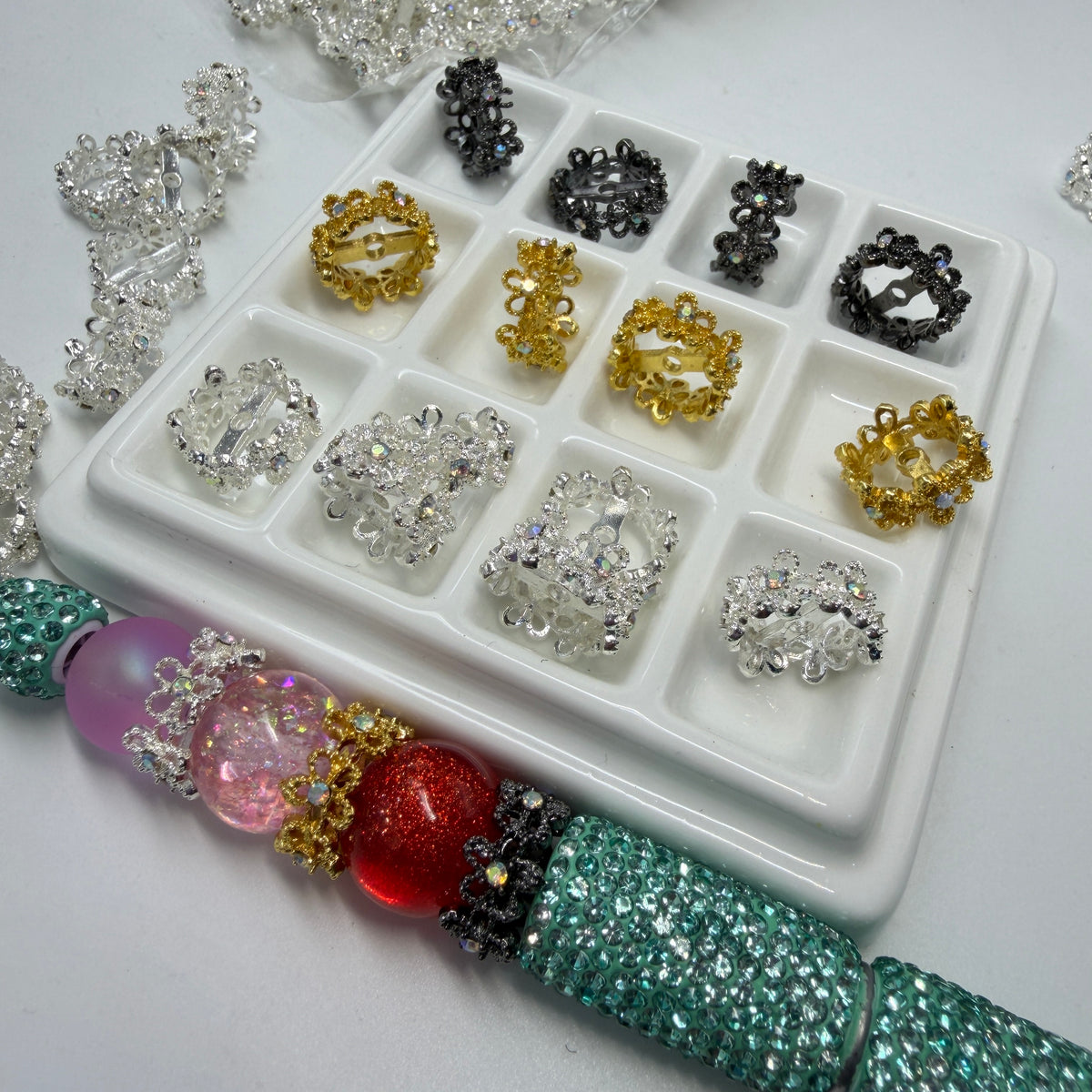 flower spacer with rhinestone fancy spacer