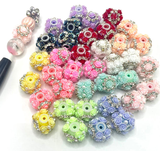 (Copy) flower fancy Flower bead multicolour rose Chain Pearl acrylic Solid bead 23mm Random Mix