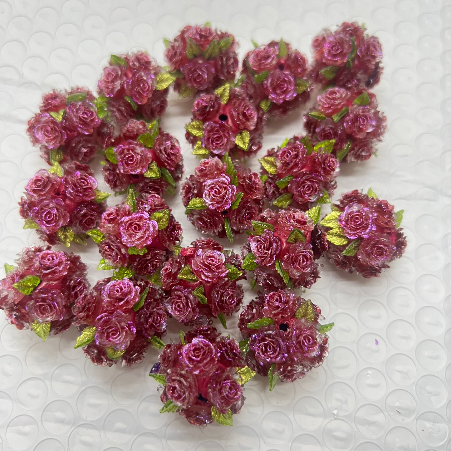 soft rose flower with green leaf fancy bead flower bead